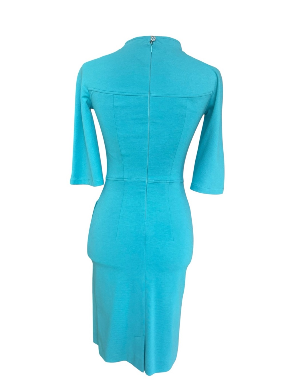 Sleek Turquoise Midi Dress with Flared Sleeves Size 34 - Picture 3 of 15